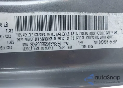 2013 Dodge Journey Sxt z USA, uszkodzony, nr VIN 3C4PDCBB2DT576894